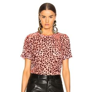 Rag & Bone Gia Leopard T-Shirt Blouse Velvet Extra Small Pink